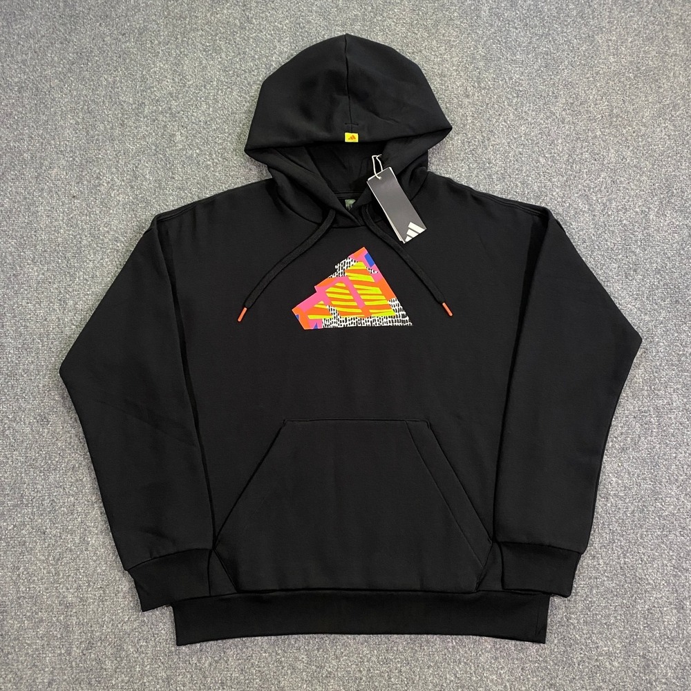 Adidas Abstract Trefoil Logo Hoodie Womens M Black Geometric Fleece Pullover